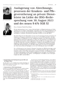 Dokument Auslagerung von Abrechnungsprozessen der Kranken- und Pflegeversicherung an private Dienstleister im Lichte der BSG-Rechtsprechung vom 30. August 2023 und des neuen &sect; 47b SGB XI