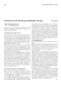 Dokument Umsatzsteuer bei der Verwaltung unselbst&auml;ndiger Stiftungen