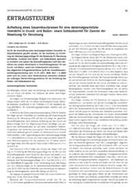 Dokument Aufteilung eines Gesamtkaufpreises f&uuml;r eine denkmalgesch&uuml;tzte Immobilie in Grund- und Boden- sowie Geb&auml;udeanteil f&uuml;r Zwecke der Absetzung f&uuml;r Abnutzung