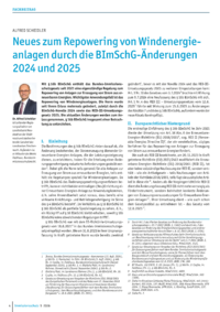 Dokument Neues zum Repowering von Windenergieanlagen durch die BImSchG-&Auml;nderungen 2024 und 2025