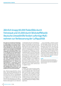 Dokument J&auml;hrlich knapp 60.000 Todesf&auml;lle durch Feinstaub und 23.000 durch Stickstoffdioxid: Deutsche Umwelthilfe fordert sofortige Ma&szlig;nahmen zur Verbesserung der Luftqualit&auml;t