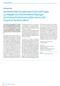 Dokument Gerichtshof der Europ&auml;ischen Union soll Fragen zur Abgabe von Emissionsberechtigungen durch einen Insolvenzverwalter und zur Zahlung einer Sanktion kl&auml;ren
