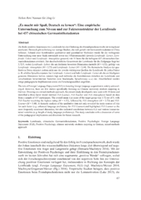 Dokument &bdquo;Es macht mir Spa&szlig;, Deutsch zu lernen&ldquo;: Eine empirische Untersuchung zum Niveau und zur Faktorenstruktur der Lernfreude bei 437 chinesischen Germanistikstudenten