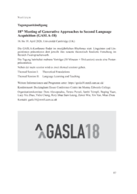 Dokument 18th Meeting of Generative Approaches to Second Language Acquisition (GASLA-18)