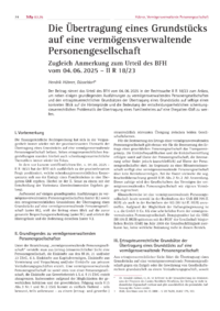 Dokument Die &Uuml;bertragung eines Grundst&uuml;cks auf eine verm&ouml;gensverwaltende Personengesellschaft