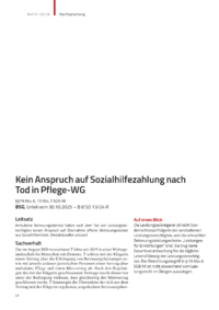 Dokument Kein Anspruch auf Sozialhilfezahlung nach Tod in Pflege-WG