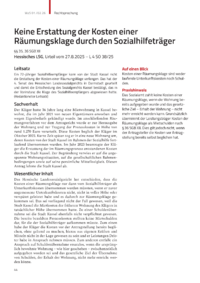 Dokument Keine Erstattung der Kosten einer R&auml;umungsklage durch den Sozialhilfetr&auml;ger