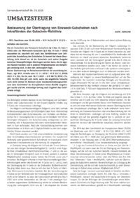 Dokument Besteuerung der &Uuml;bertragung von Einzweck-Gutscheinen nach Inkrafttreten der Gutschein-Richtlinie