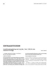 Dokument Investitionsabzugsbetrag nach &sect; 7g Abs. 1 Satz 1 EStG f&uuml;r eine h&auml;usliche PV-Anlage
