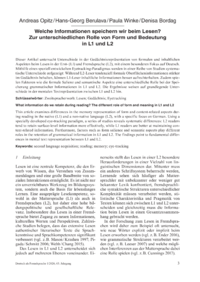 Dokument Welche Informationen speichern wir beim Lesen? Zur unterschiedlichen Rolle von Form und Bedeutung in L1 und L2