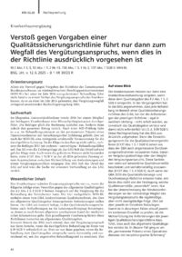 Dokument Versto&szlig; gegen Vorgaben einer Qualit&auml;tssicherungsrichtlinie f&uuml;hrt nur dann zum Wegfall des Verg&uuml;tungsanspruchs, wenn dies in der Richtlinie ausdr&uuml;cklich vorgesehen ist