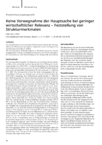 Dokument Keine Vorwegnahme der Hauptsache bei geringer wirtschaftlicher Relevanz &ndash; Feststellung von Strukturmerkmalen