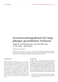Dokument Gewinnerzielungsabsicht bei langj&auml;hrigen gewerblichen Verlusten