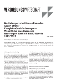 Dokument Die Liefersperre bei Haushaltskunden wegen offener Energiekaufpreisforderungen &ndash; Wesentliche Grundlagen und Neuerungen durch die EnWG-Novelle 2025/2026