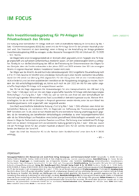 Dokument Kein Investitionsabzugsbetrag f&uuml;r PV-Anlagen bei Privatverbrauch des Stroms