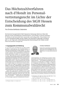 Dokument Das H&ouml;chstzahlverfahren nach d&rsquo;Hondt im Personalvertretungsrecht im Lichte der Entscheidung des StGH Hessen zum Kommunalwahlrecht
