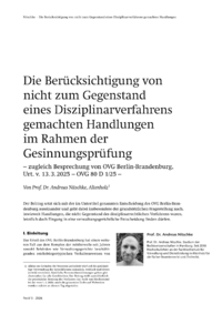 Dokument Die Ber&uuml;cksichtigung von nicht zum Gegenstand eines Disziplinarverfahrens gemachten Handlungen im Rahmen der Gesinnungspr&uuml;fung