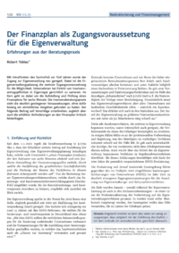 Dokument Der Finanzplan als Zugangsvoraussetzung f&uuml;r die Eigenverwaltung