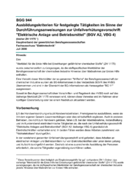 Dokument Ausbildungskriterien f&uuml;r festgelegte T&auml;tigkeiten im Sinne der Durchf&uuml;hrungsanweisungen zur Unfallver