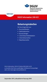 Dokument Belastungstabellen f&uuml;r Anschlagmittel aus Rundstahlketten, Stahldrahtseilen, Rundschlingen, Chemiefa