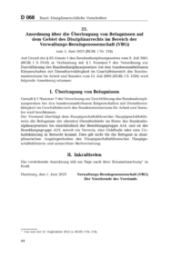 Dokument Anordnung &uuml;ber die Aus&uuml;bung der Disziplinarbefugnisse bei Ruhestandsbeamtinnen und Ruhestandsbeamten im Gesch&auml;ftsbereich des Bundesministeriums der Justiz und f&uuml;r Verbraucherschutz (BMJVBDGRuAnO)