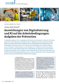 Dokument Auswirkungen von Digitalisierung und KI auf die Arbeitsbedingungen: Aufgaben der Pr&auml;vention