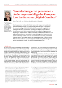 Dokument Vereinfachung ernst genommen &ndash; &Auml;nderungsvorschl&auml;ge des European Law Institute zum &bdquo;Digital-Omnibus&ldquo;
