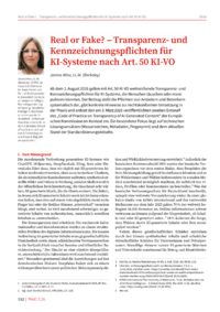 Dokument Real or Fake? &ndash; Transparenz- und Kennzeichnungspflichten f&uuml;r KI-Systeme nach Art. 50 KI-VO