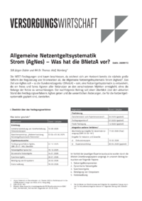 Dokument Allgemeine Netzentgeltsystematik Strom (AgNes) &ndash; Was hat die BNetzA vor?