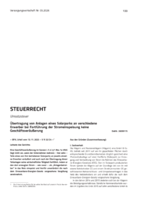 Dokument &Uuml;bertragung von Anlagen eines Solarparks an verschiedene Erwerber bei Fortf&uuml;hrung der Stromeinspeisung keine Gesch&auml;ftsver&auml;u&szlig;erung
