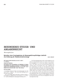 Dokument Betreiber eines Campingplatzes als Wassergeb&uuml;hrenpflichtiger; beh&ouml;rdliche Sch&auml;tzung der Wasserentnahmemenge