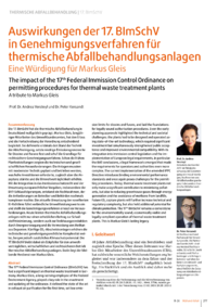 Dokument Auswirkungen der 17. BImSchV in Genehmigungsverfahren f&uuml;r thermische Abfallbehandlungsanlagen