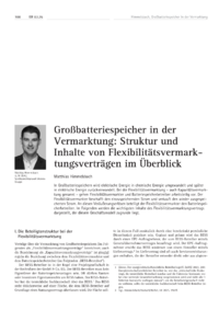 Dokument Gro&szlig;batteriespeicher in der Vermarktung: Struktur und Inhalte von Flexibilit&auml;tsvermarktungsvertr&auml;gen im &Uuml;berblick