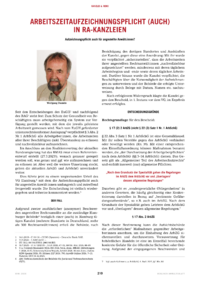 Dokument Arbeitszeitaufzeichnungspflicht (auch) in RA-Kanzleien