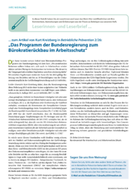 Dokument &bdquo;Das Programm der Bundesregierung zum B&uuml;rokratier&uuml;ckbau im Arbeitsschutz&ldquo;