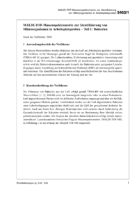 Dokument MALDI-TOF-Massenspektrometrie zur Identifizierung von Mikroorganismen in Arbeitsplatzproben &ndash; Teil 1: Bakterien