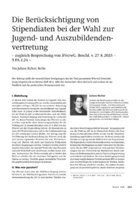 Dokument Die Ber&uuml;cksichtigung von Stipendiaten bei der Wahl zur Jugend- und Auszubildendenvertretung