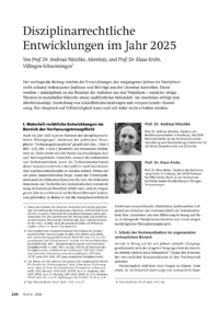 Dokument Disziplinarrechtliche Entwicklungen im Jahr 2025