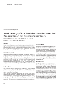 Dokument Versicherungspflicht &auml;rztlicher Gesellschafter bei Kooperationen mit Krankenhaustr&auml;gern