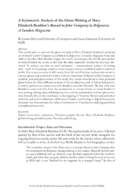 Dokument A Stylometric Analysis of the Ghost-Writing of Mary Elizabeth Braddon&rsquo;s  Bound to John Company  in Belgravia:  A London Magazine 