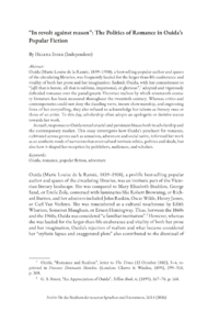 Dokument &ldquo;In revolt against reason&rdquo;: The Politics of Romance in Ouida&rsquo;s Popular Fiction