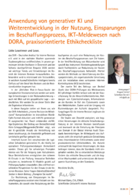 Dokument Anwendung von generativer KI und Weiterentwicklung in der Nutzung, Einsparungen im Beschaffungsprozess, IKT-Meldewesen nach DORA, praxisorientierte Ethikcheckliste