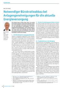 Dokument Notwendiger B&uuml;rokratieabbau bei Anlagengenehmigungen f&uuml;r die aktuelle Energieversorgung