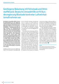 Dokument Gestiegene Belastung mit Feinstaub und Stickstoffdioxid: Deutsche Umwelthilfe wirft Bundesregierung Blockade konkreter Luftreinhaltema&szlig;nahmen vor