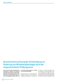Dokument Konzentrationswirkung der Genehmigung zur &Auml;nderung von Windenergieanlagen auch bei eingeschr&auml;nktem Pr&uuml;fprogramm