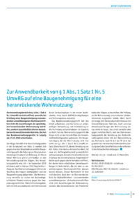 Dokument Zur Anwendbarkeit von &sect; 1 Abs. 1 Satz 1 Nr. 5 UmwRG auf eine Baugenehmigung f&uuml;r eine heranr&uuml;ckende Wohnnutzung