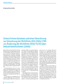 Dokument Entwurf eines Gesetzes und einer Verordnung zur Umsetzung der Richtlinie (EU) 2024/1785 zur &Auml;nderung der Richtlinie 2010/75/EU &uuml;ber Industrieemissionen (2026)