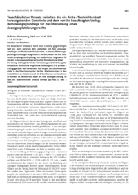Dokument Tausch&auml;hnlicher Umsatz zwischen der ein Amts-/Nachrichtenblatt herausgebenden Gemeinde und dem von ihr beauftragten Verlag; Bemessungsgrundlage f&uuml;r die &Uuml;berlassung eines Anzeigenplatzierungsrechts