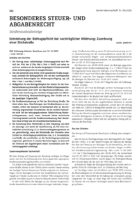 Dokument Entstehung der Beitragspflicht bei nachtr&auml;glicher Widmung; Zuordnung einer Stichstra&szlig;e