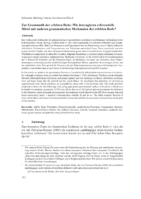 Dokument Zur Grammatik der erlebten Rede: Wie interagieren referenzielle Mittel mit anderen grammatischen Merkmalen der erlebten Rede?
